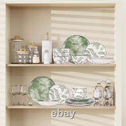 Porcelain Lightweight Dinnerware Sets for 4, 16 Pieces Sage Green White Floral C