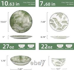 Porcelain Lightweight Dinnerware Sets for 4, 16 Pieces Sage Green White Floral C