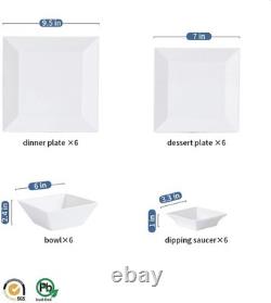 Porlien 24-Piece Classic Square Dinnerware Set for 6-Off White Plates