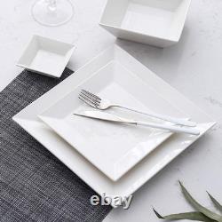 Porlien 24-Piece Classic Square Dinnerware Set for 6-Off White Plates