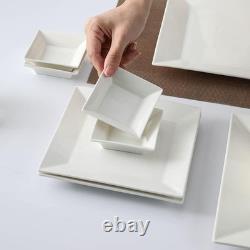 Porlien 24-Piece Classic Square Dinnerware Set for 6-Off White Plates
