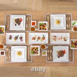 Porlien 24-Piece Classic Square Dinnerware Set for 6-Off White Plates