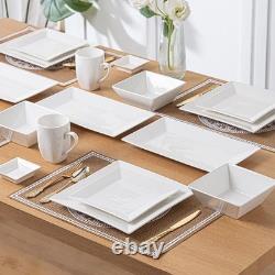 Porlien 24-Piece Classic Square Dinnerware Set for 6-Off White Plates