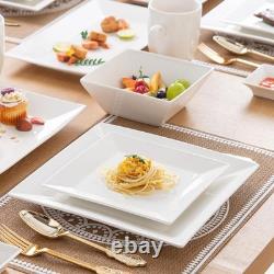 Porlien 24-Piece Classic Square Dinnerware Set for 6-Off White Plates