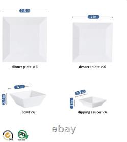 Porlien 24-Piece Classic Square Dinnerware Set for 6, off White