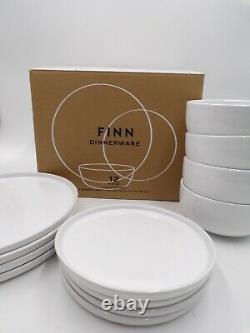Pottery Barn Finn Stoneware 12 Piece Dinnerware Set White Plates Bowls #2473P