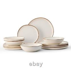 Premium Dinnerware Set 12 Pieces Porcelain Dinner Plates Bowls Service 4 Gifts