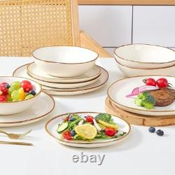 Premium Dinnerware Set 12 Pieces Porcelain Dinner Plates Bowls Service 4 Gifts