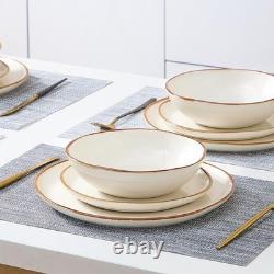 Premium Dinnerware Set 12 Pieces Porcelain Dinner Plates Bowls Service 4 Gifts