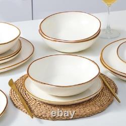 Premium Dinnerware Set 12 Pieces Porcelain Dinner Plates Bowls Service 4 Gifts