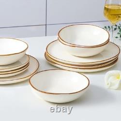 Premium Dinnerware Set 12 Pieces Porcelain Dinner Plates Bowls Service 4 Gifts