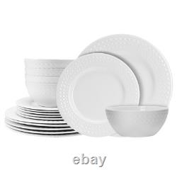 QUANSHANGJU 18-Piece Bone China Dinnerware Set for 6, White Porcelain Plates and