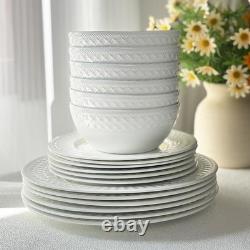 QUANSHANGJU 18-Piece Bone China Dinnerware Set for 6, White Porcelain Plates and