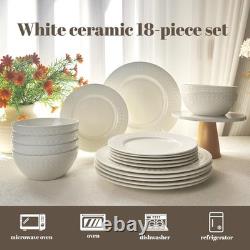 QUANSHANGJU 18-Piece Bone China Dinnerware Set for 6, White Porcelain Plates and