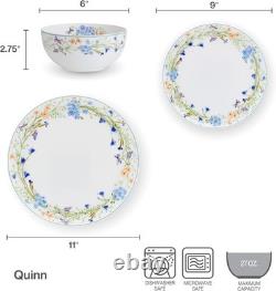 Quinn Lightweight Bone China 12 Piece Dinnerware Plate Bowl Set Service 4