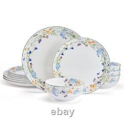 Quinn Lightweight Bone China 12 Piece Dinnerware Plate Bowl Set, Service for 4