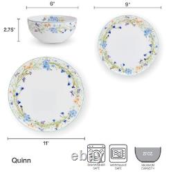 Quinn Lightweight Bone China 12 Piece Dinnerware Plate Bowl Set, Service for 4