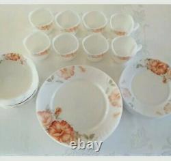 RARE! 31 Piece Dinnerware Set Gold Coast BLUSHING PEONY Opal Glass Vintage Plate