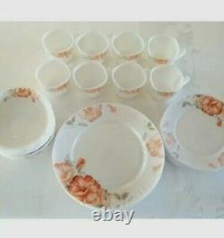 RARE! 31 Piece Dinnerware Set Gold Coast BLUSHING PEONY Opal Glass Vintage Plate