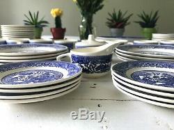 RARE MATCHED 44 piece Vintage/Antique BLUE and WHITE China Dinnerware Set