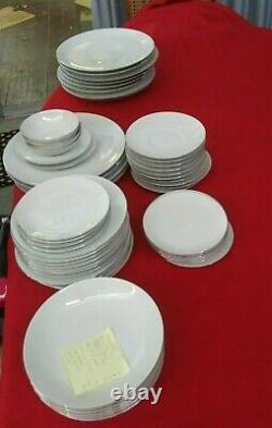 ROTHENTHAL DINNER CHINA Complete 12 Place Settings 79 Pieces White withSilver Band