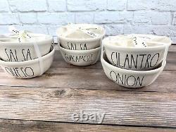 Rae Dunn White Tortilla Salsa Guacamole Bowls Taco Queso Cilantro Onion Set NEW