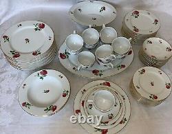 Ralph Lauren China Daphne Red Roses Dinnerware Set for 12 (65 Pcs)