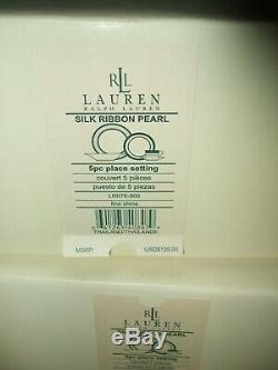 Ralph Lauren Dinnerware Set Silk Ribbon Pearl 41 Pcs New Boxed 7 Settings 5 Wine