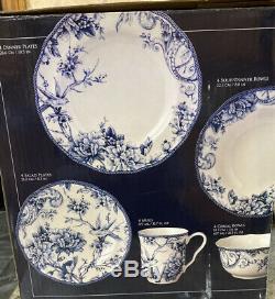 Rare Dinnerware Set Adelaide 19 Pc Porcelain Blue White For 4 Bird Floral See