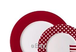 Red & White Dinnerware Set of 32 Piece Services 8 Dinner Plates Dishes Bowls Cup