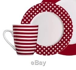 Red & White Dinnerware Set of 32 Piece Services 8 Dinner Plates Dishes Bowls Cup
