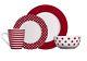 Red & White Dinnerware Set of 48 Piece Services 12 Dinner Plate Dishes Bowls Cup