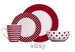 Red & White Dinnerware Set of 48 Piece Services 12 Dinner Plate Dishes Bowls Cup