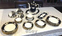 Reichenbach Echt Kobalt 24K Gold 50 Pc. Vintage Dinnerware & Tea Set, Germany