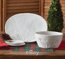 Reindeer Silhouette Dinnerware, Antlers in Elegant and Subtle Style, Ceramic