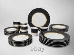Retronue Imperial Gray 490 Fine China 33 Pc Set Service for 6 Gold Trim