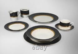 Retronue Imperial Gray 490 Fine China 33 Pc Set Service for 6 Gold Trim