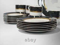 Retronue Imperial Gray 490 Fine China 33 Pc Set Service for 6 Gold Trim