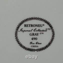 Retronue Imperial Gray 490 Fine China 33 Pc Set Service for 6 Gold Trim