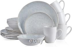 Romy Stoneware 16-Piece round Dinnerware Set, Spotted White/Black 16-Piece Servi