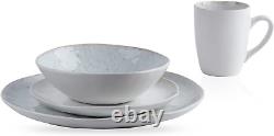 Romy Stoneware 16-Piece round Dinnerware Set, Spotted White/Black 16-Piece Servi