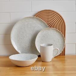 Romy Stoneware 16-Piece round Dinnerware Set, Spotted White/Black 16-Piece Servi