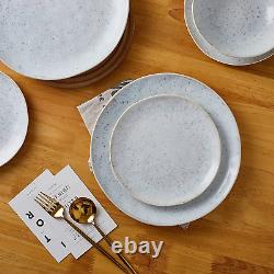 Romy Stoneware 32-Piece round Dinnerware Set, Spotted White/Black 32-Piece Servi