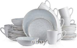 Romy Stoneware 32-Piece round Dinnerware Set, Spotted White/Black 32-Piece Servi