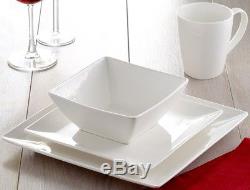 Roscher 32-Piece White Porcelain Square Dinnerware Set Service for 8 FREE SHIP
