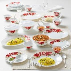 Rose Red 47 Pcs Opal ware Dinner Set, White