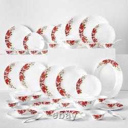 Rose Red 47 Pcs Opal ware Dinner Set, White