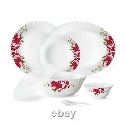 Rose Red 47 Pcs Opal ware Dinner Set, White