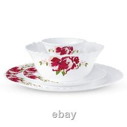 Rose Red 47 Pcs Opal ware Dinner Set, White