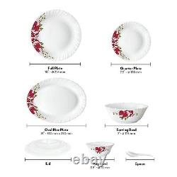Rose Red 47 Pcs Opal ware Dinner Set, White